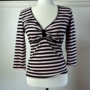 DEMI LOON Pinup Striped Black and Off-White Women's Top with Crossover Back NWT